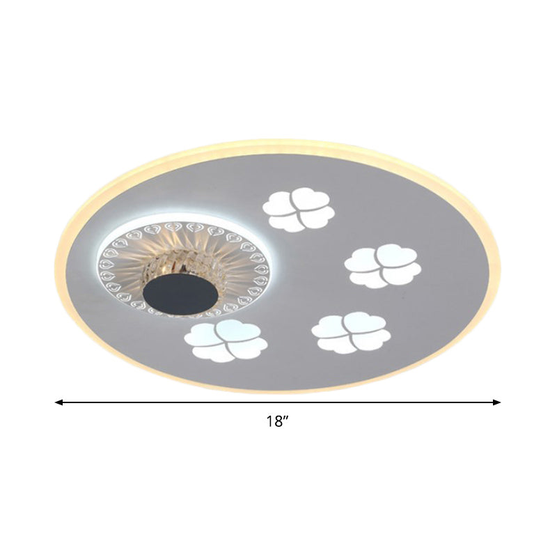Contemporary LED Flushmount Light with Elegant Clover Pattern in Acrylic, Grey, and White, featuring Crystal Element