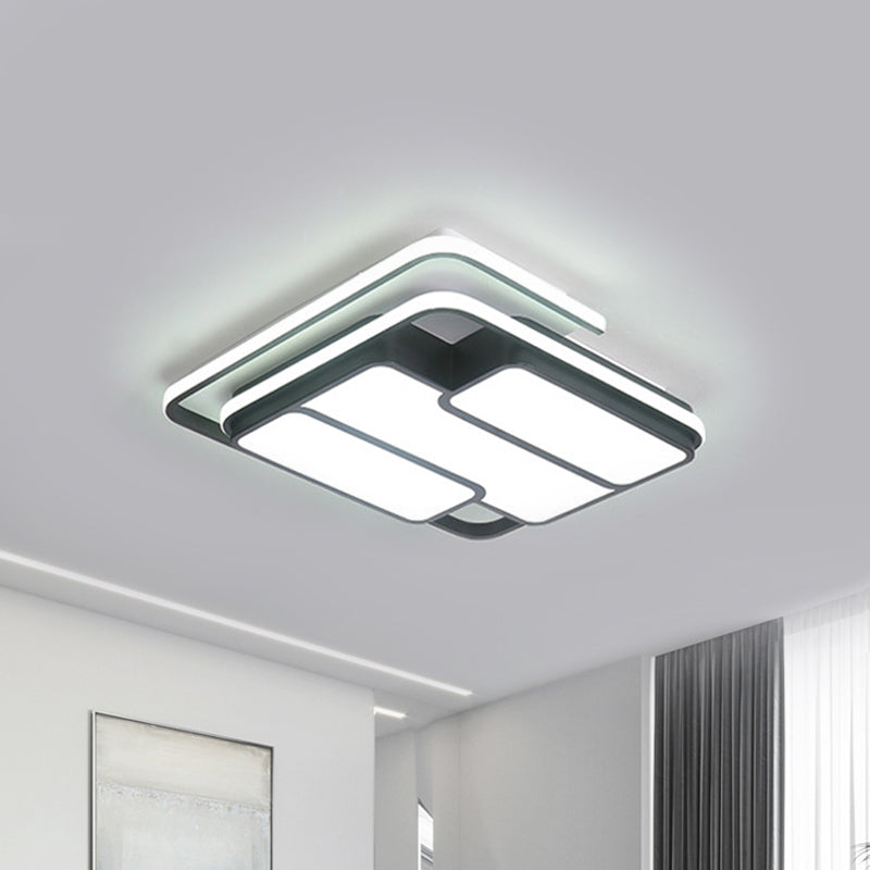 Square Metal Flush LED Black Ceiling Light - Remote Controlled Stepless Dimming - 16"/19.5" Width - Contemporary Style - White Light