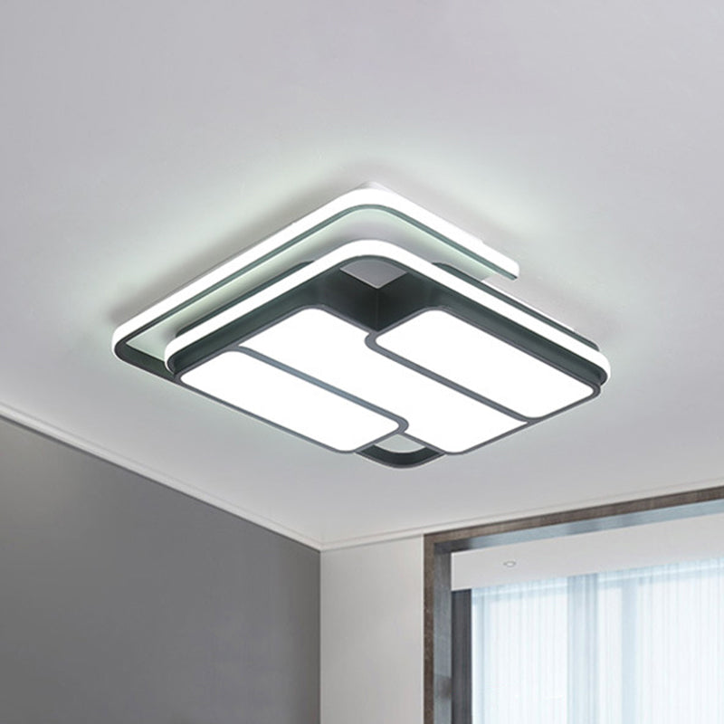 Square Metal Flush LED Black Ceiling Light - Remote Controlled Stepless Dimming - 16"/19.5" Width - Contemporary Style - White Light