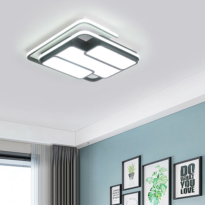 Square Metal Flush LED Black Ceiling Light - Remote Controlled Stepless Dimming - 16"/19.5" Width - Contemporary Style - White Light