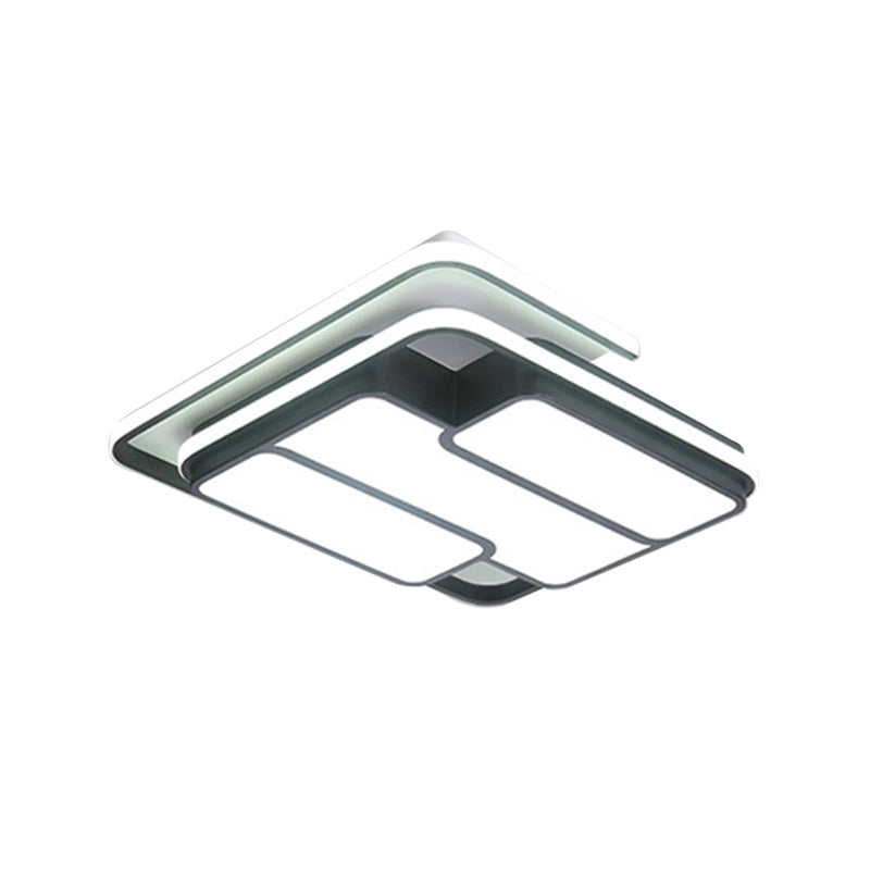 Square Metal Flush LED Black Ceiling Light - Remote Controlled Stepless Dimming - 16"/19.5" Width - Contemporary Style - White Light
