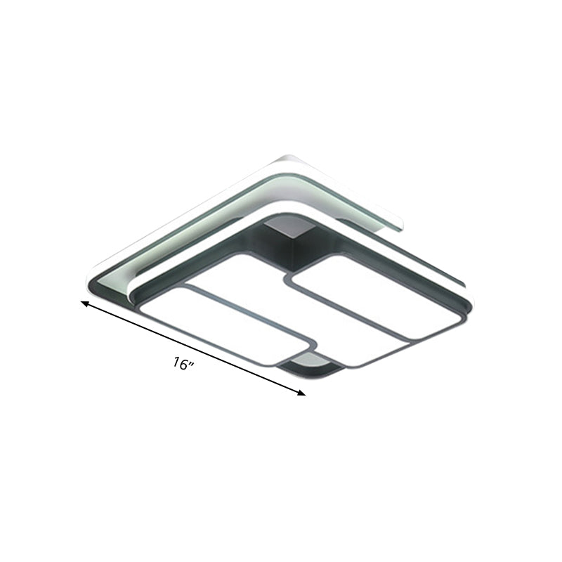 Square Metal Flush LED Black Ceiling Light - Remote Controlled Stepless Dimming - 16"/19.5" Width - Contemporary Style - White Light