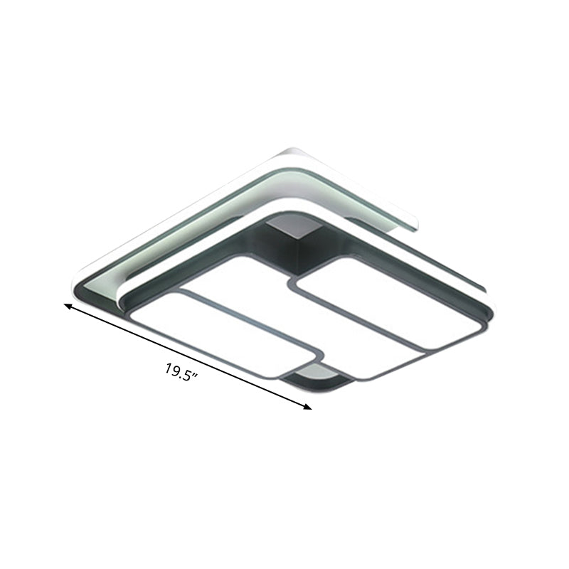 Square Metal Flush LED Black Ceiling Light - Remote Controlled Stepless Dimming - 16"/19.5" Width - Contemporary Style - White Light