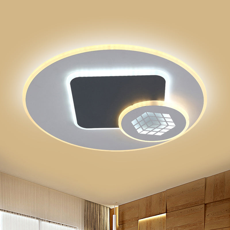 Modernist Acrylic LED Kid's Room Flush Lamp: Grey & White Ceiling Light with Magic Cube Pattern
