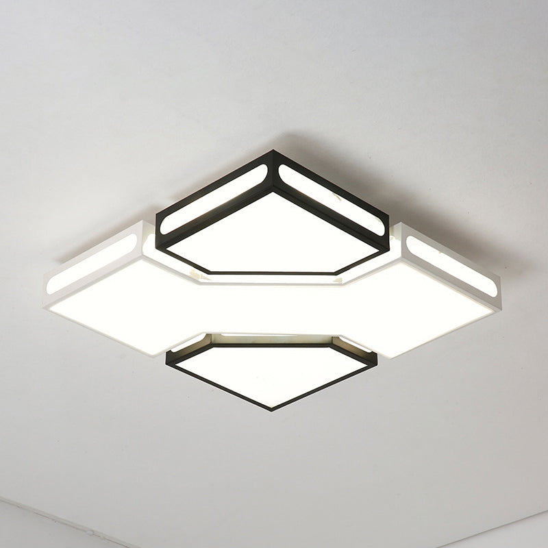 Modern LED Square Flush Lamp with Acrylic Ceiling Light Fixture - Black and White Design, White/3 Color Light