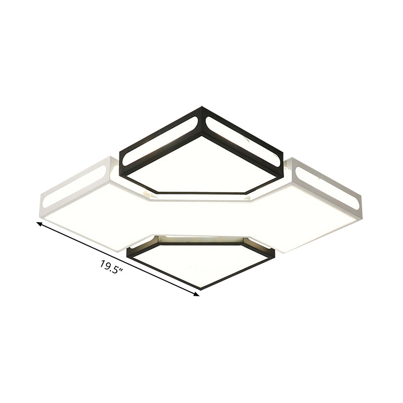 Modern LED Square Flush Lamp with Acrylic Ceiling Light Fixture - Black and White Design, White/3 Color Light