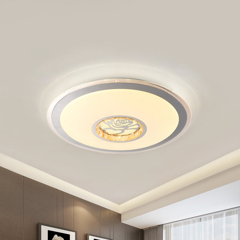 Minimalist Clear Crystal LED Ceiling Light in White with Rose Design