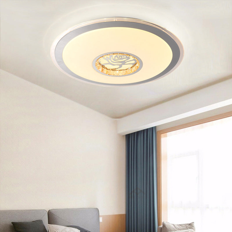 Minimalist Clear Crystal LED Ceiling Light in White with Rose Design