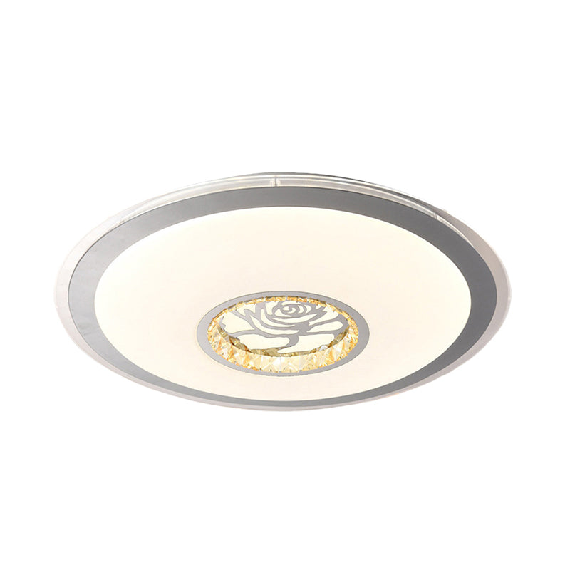 Minimalist Clear Crystal LED Ceiling Light in White with Rose Design