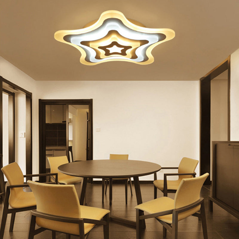 Contemporary Acrylic White LED Flush Mount Ceiling Lamp - Wavy Star Shape, Remote Controlled Stepless Dimming, Warm/White Light