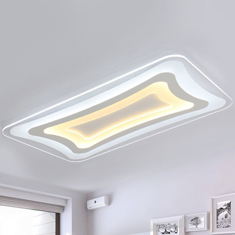 Contemporary LED Rectangular Flush Mount Ceiling Light in White - Warm/White Light