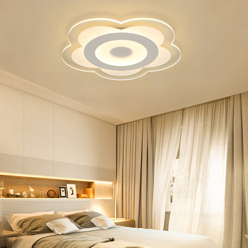 Simple 5-Petal LED Flush Lamp - Super Thin Opaque Acrylic Ceiling Lamp - 16"/19.5" W - Warm/White Light