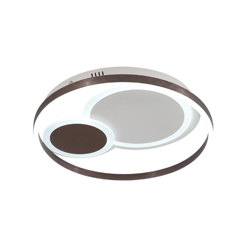 16"/19.5" Dia Metal Orbit Ceiling Flush Light with Stepless Dimming - Modern Coffee LED Flushmount, Warm/White Light, Remote Control