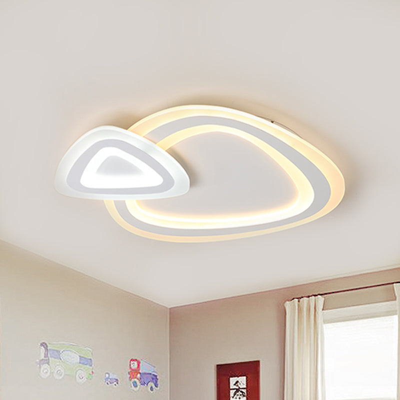 Sleek Acrylic Dual Triangle LED Ceiling Lamp - Minimalist White Flush Light Fixture in Warm, Cool, and Neutral Light Options
