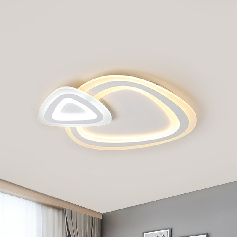 Sleek Acrylic Dual Triangle LED Ceiling Lamp - Minimalist White Flush Light Fixture in Warm, Cool, and Neutral Light Options