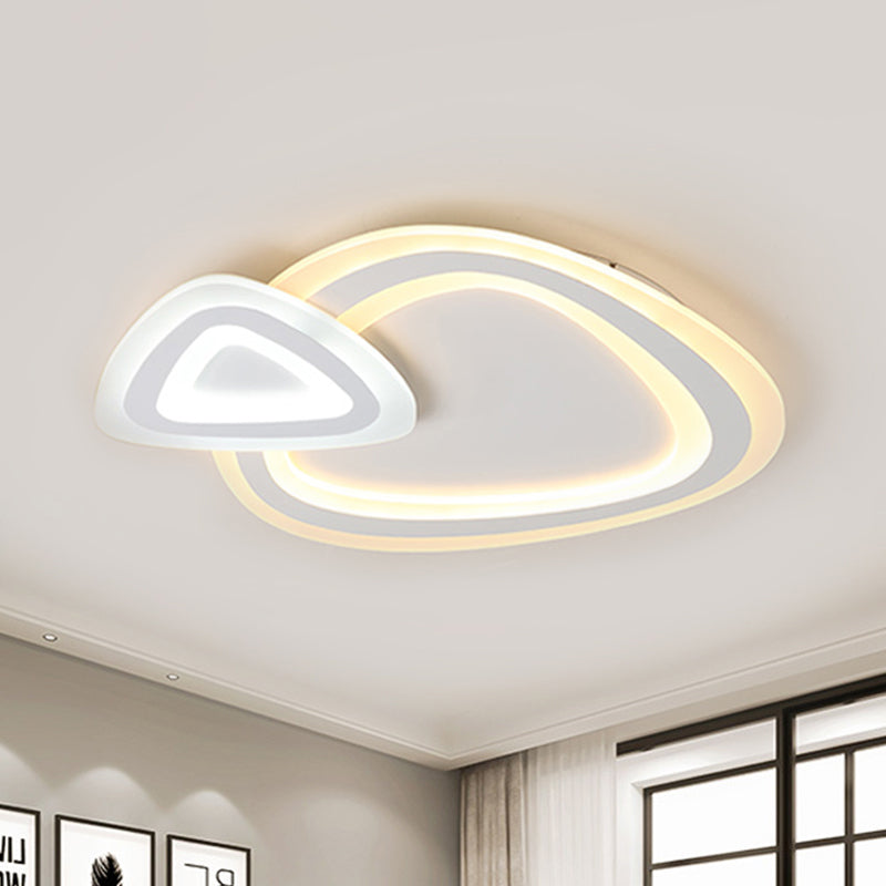 Sleek Acrylic Dual Triangle LED Ceiling Lamp - Minimalist White Flush Light Fixture in Warm, Cool, and Neutral Light Options