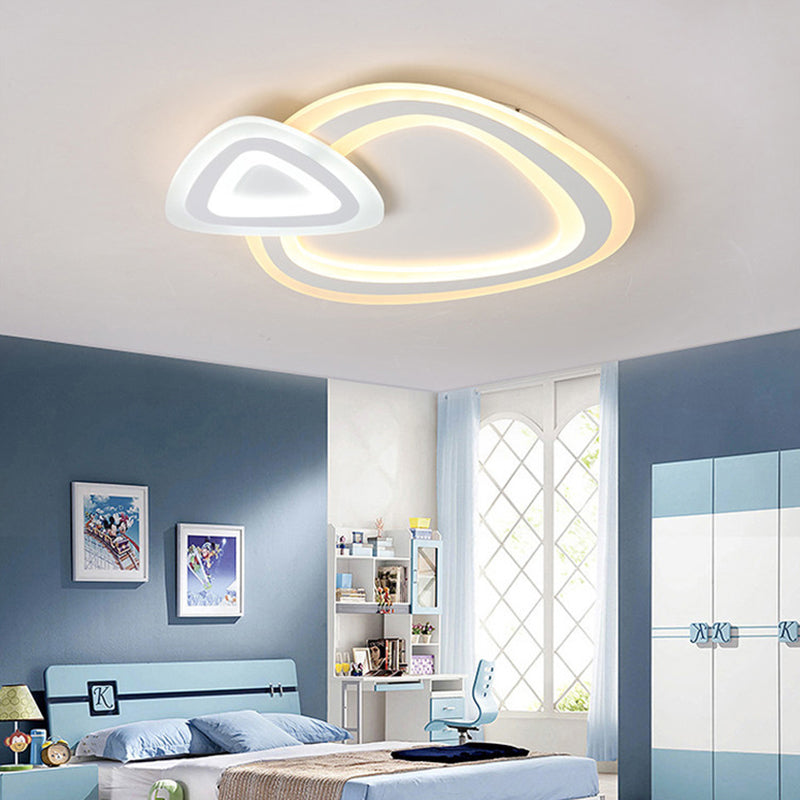 Sleek Acrylic Dual Triangle LED Ceiling Lamp - Minimalist White Flush Light Fixture in Warm, Cool, and Neutral Light Options