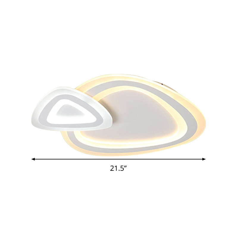 Sleek Acrylic Dual Triangle LED Ceiling Lamp - Minimalist White Flush Light Fixture in Warm, Cool, and Neutral Light Options
