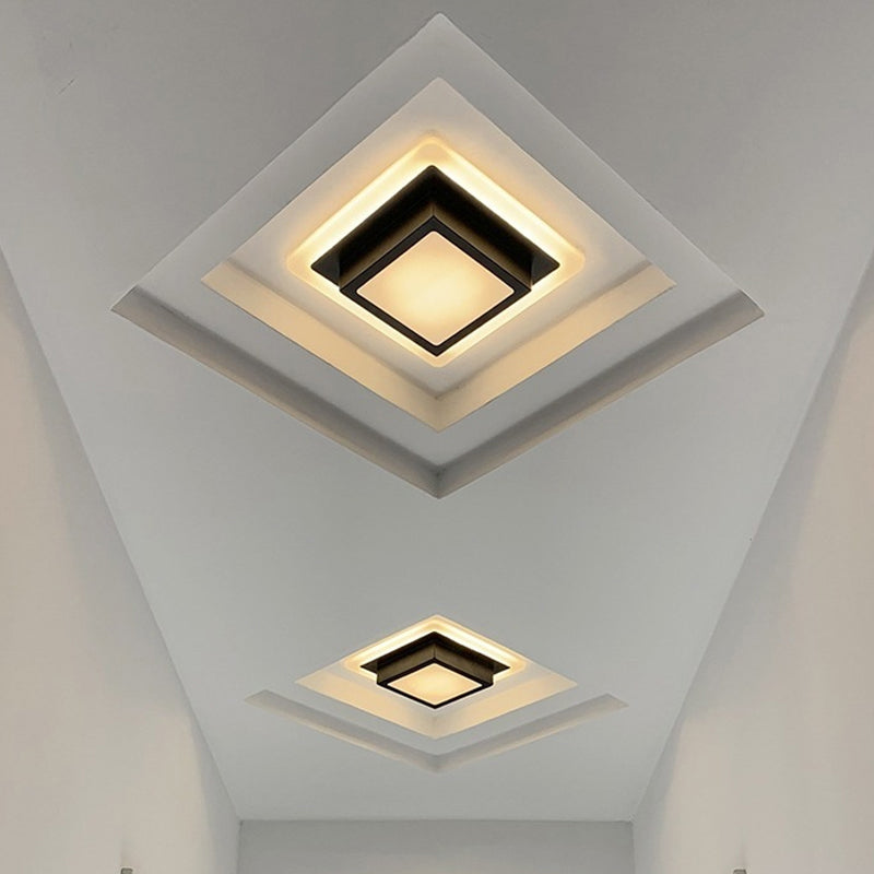 Contemporary Mini Round/Square Flush Mount Ceiling Light in Black/White with Metal Finish - LED Flushmount with Warm/White Light