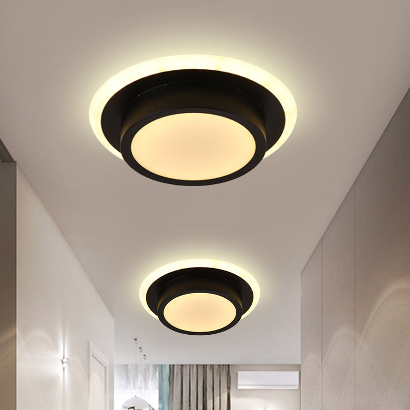 Contemporary Mini Round/Square Flush Mount Ceiling Light in Black/White with Metal Finish - LED Flushmount with Warm/White Light