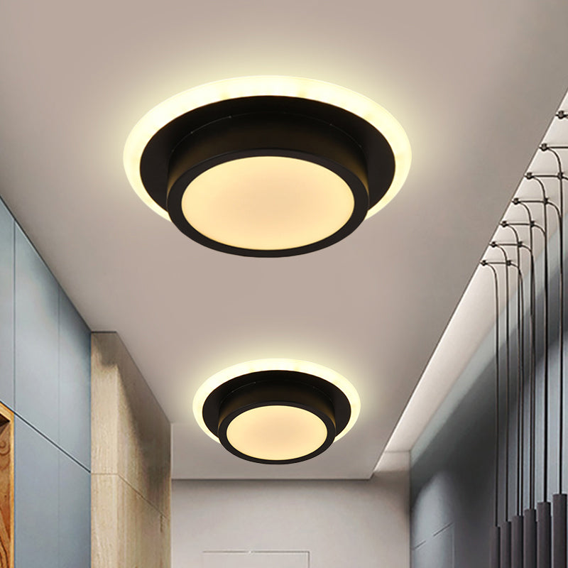 Contemporary Mini Round/Square Flush Mount Ceiling Light in Black/White with Metal Finish - LED Flushmount with Warm/White Light