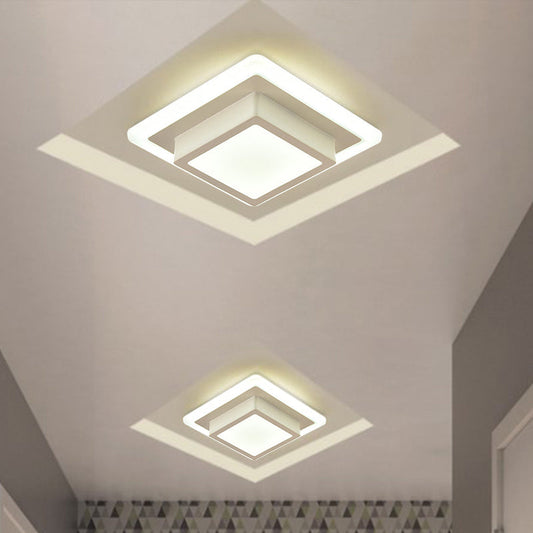 Contemporary Mini Round/Square Flush Mount Ceiling Light in Black/White with Metal Finish - LED Flushmount with Warm/White Light