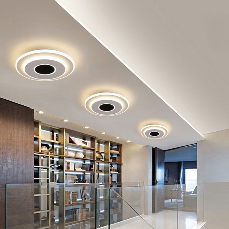 LED Mini Flush Ceiling Light - Modernist Black and White Flush Lamp with Acrylic Shade in Warm/White Light