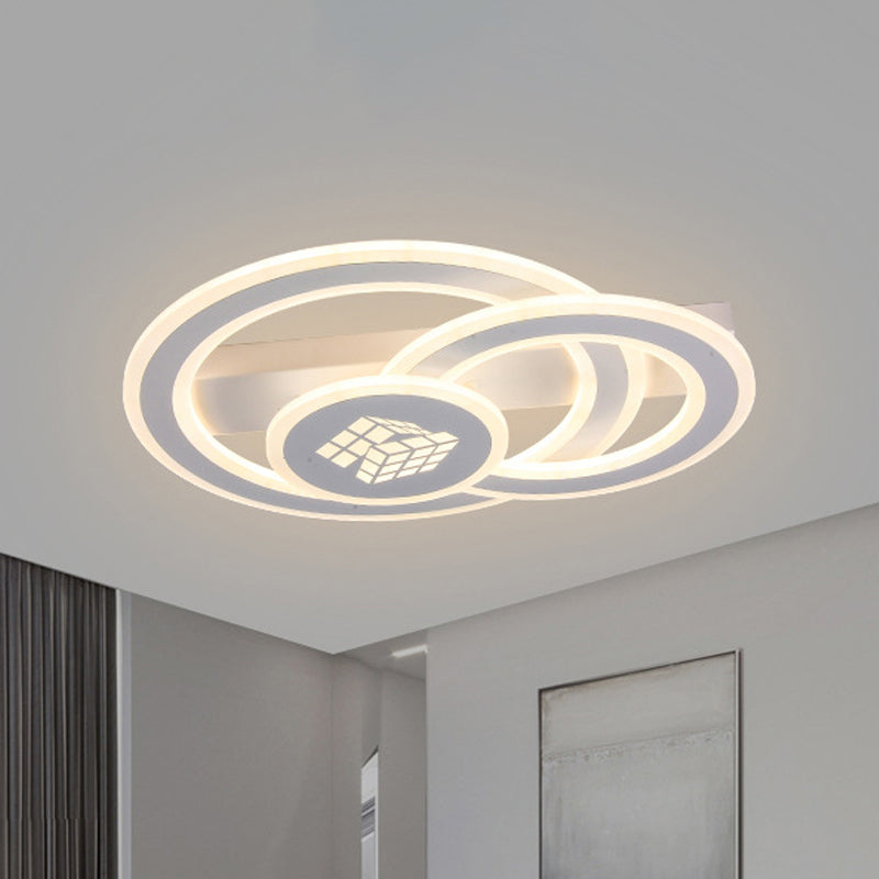 Contemporary Square Pattern Acrylic LED Flush Light - Warm/White Light, Remote Control Dimmable Ceiling Lighting