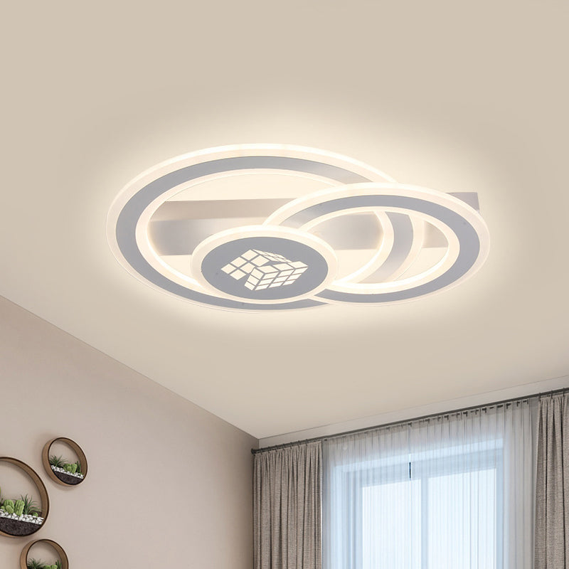 Contemporary Square Pattern Acrylic LED Flush Light - Warm/White Light, Remote Control Dimmable Ceiling Lighting