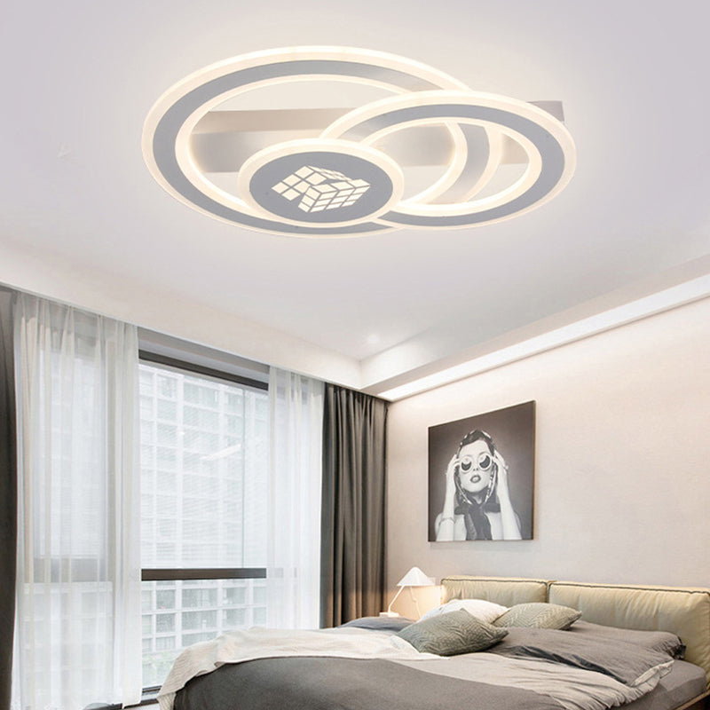 Contemporary Square Pattern Acrylic LED Flush Light - Warm/White Light, Remote Control Dimmable Ceiling Lighting