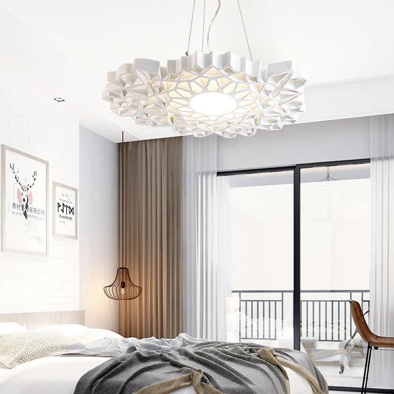 Contemporary Honeycomb Pendant Light- White Resin- 1-Head Ceiling Fixture
