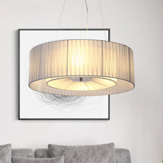 Lustre de salle à manger bleu clair moderne - Luminaire suspendu à 4 lumières avec abat-jour rond en tissu