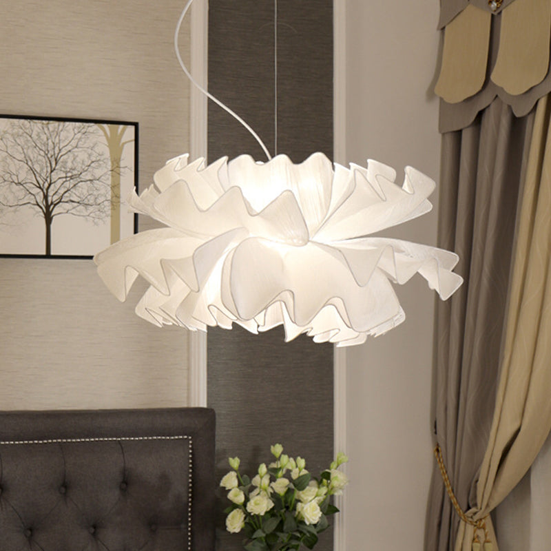 Nordic Style Fabric Wavy Pendant Light - 1 Head Black/White Ceiling Fixture for Bedroom