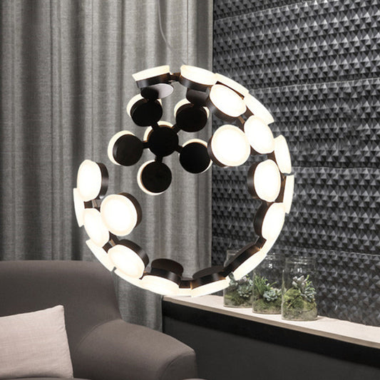 Lustre moderne en forme de globe à LED en acrylique noir pour l'éclairage de la salle à manger