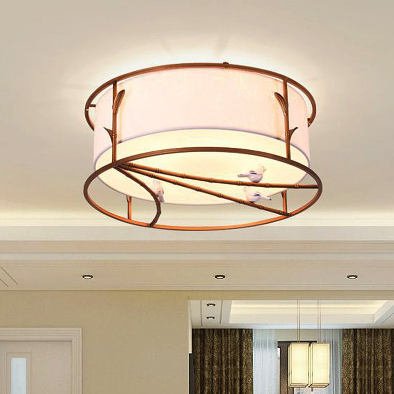 Traditional Brown Drum Ceiling Flush Lighting - Fabric Shade, Multiple Sizes, Multiple Heads - Bedroom Flush Mount Lamp Fixture