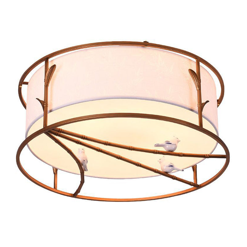 Traditional Brown Drum Ceiling Flush Lighting - Fabric Shade, Multiple Sizes, Multiple Heads - Bedroom Flush Mount Lamp Fixture