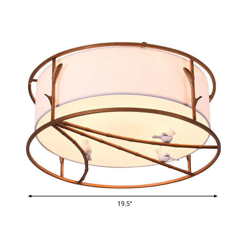 Traditional Brown Drum Ceiling Flush Lighting - Fabric Shade, Multiple Sizes, Multiple Heads - Bedroom Flush Mount Lamp Fixture