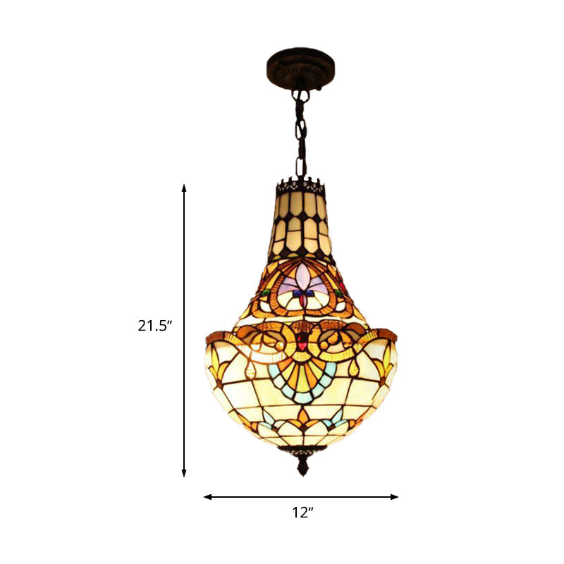 Lustre en bronze antique avec 3/5 lumières et verre taillé, 12"/16" de large