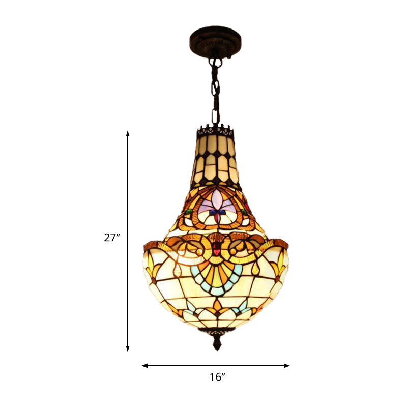 Lustre en bronze antique avec 3/5 lumières et verre taillé, 12"/16" de large