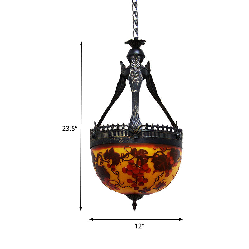 Lustre à fleurs méditerranéennes en vitrail jaune - Lampe suspendue à 3 lumières, 12"/16" de large