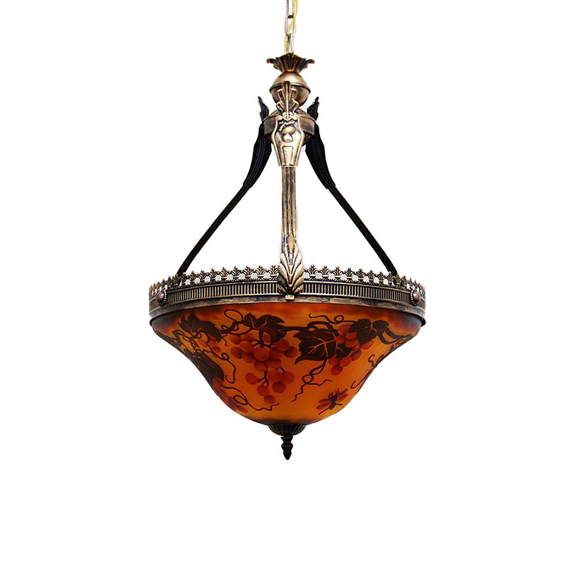 Lustre à fleurs méditerranéennes en vitrail jaune - Lampe suspendue à 3 lumières, 12"/16" de large