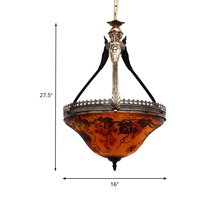 Lustre à fleurs méditerranéennes en vitrail jaune - Lampe suspendue à 3 lumières, 12"/16" de large