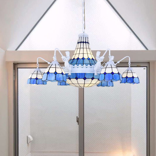Lustre baroque à motif de grille en vitrail avec suspension à 13 lumières