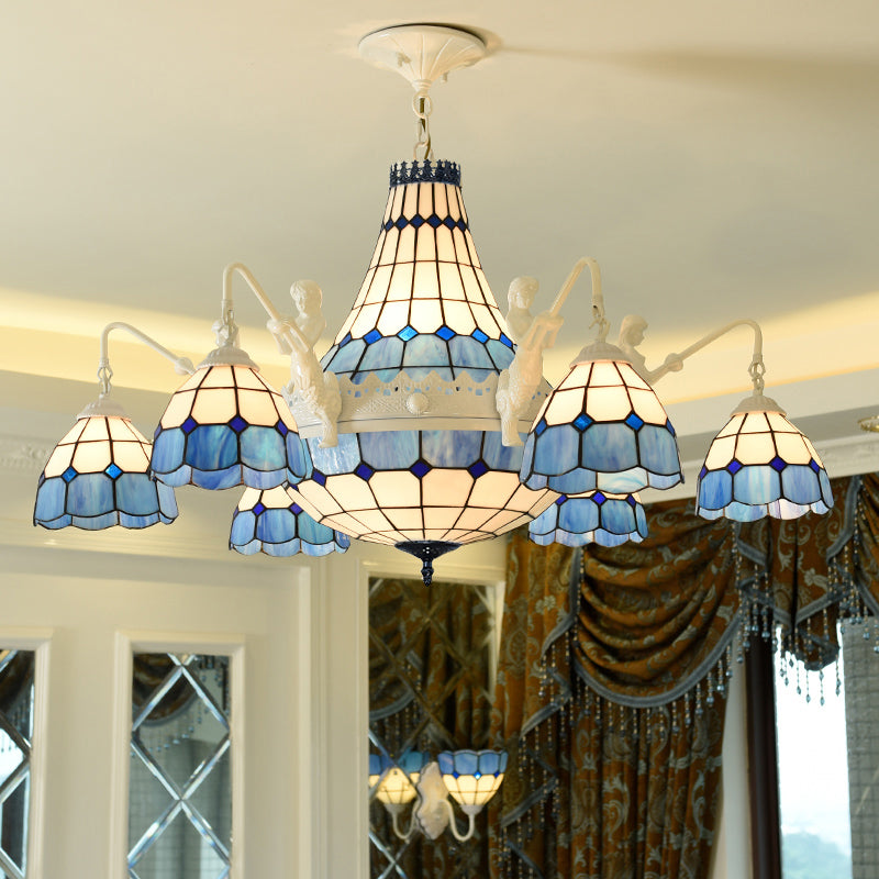 Lustre baroque à motif de grille en vitrail avec suspension à 13 lumières