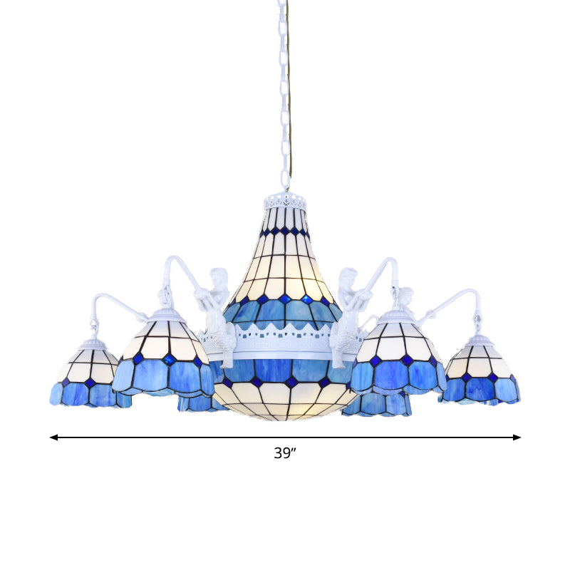 Lustre baroque à motif de grille en vitrail avec suspension à 13 lumières