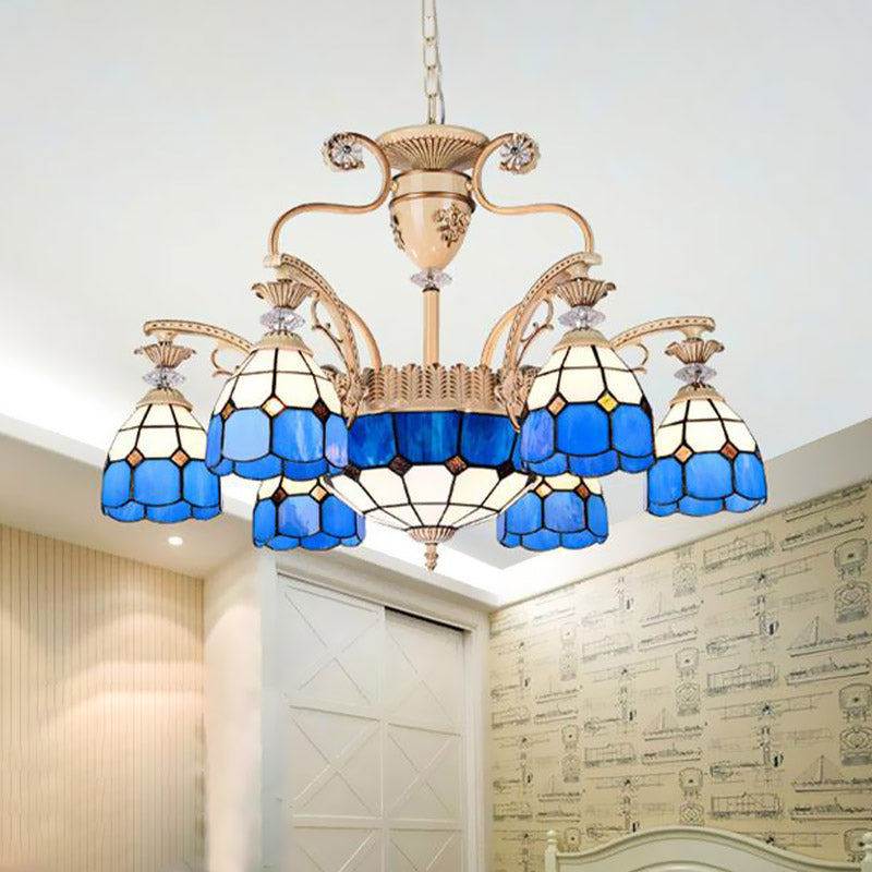 Dazzling Baroque Chandelier in Blue with Cut Glass Pendants - Available in 5, 9 or 11 Lights, 3 Sizes