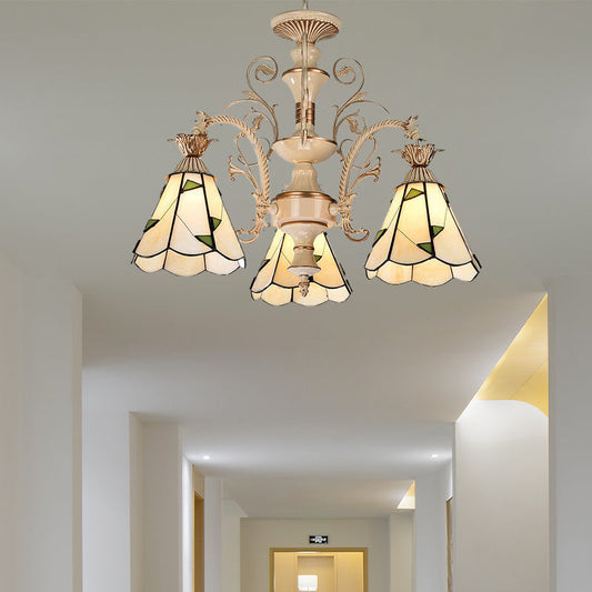 Lustre baroque en vitrail à 3/5 lumières en blanc et or