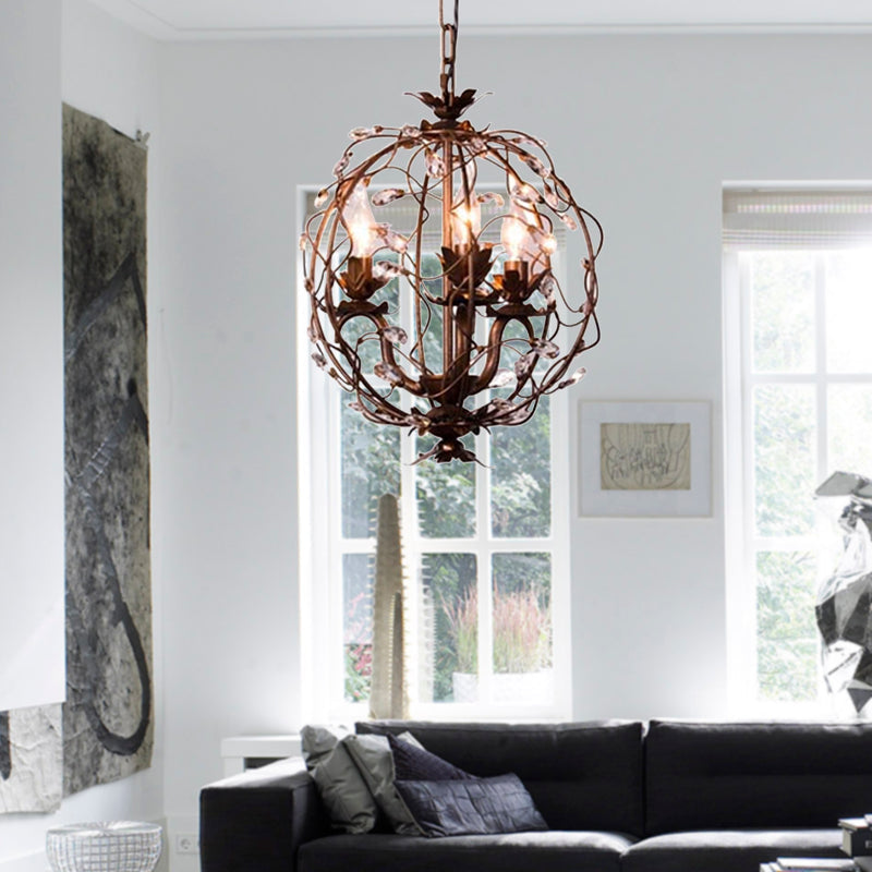 Vintage Brass Teardrop Crystal Chandelier - 3-Light Suspension Pendant For Orbit Ceiling