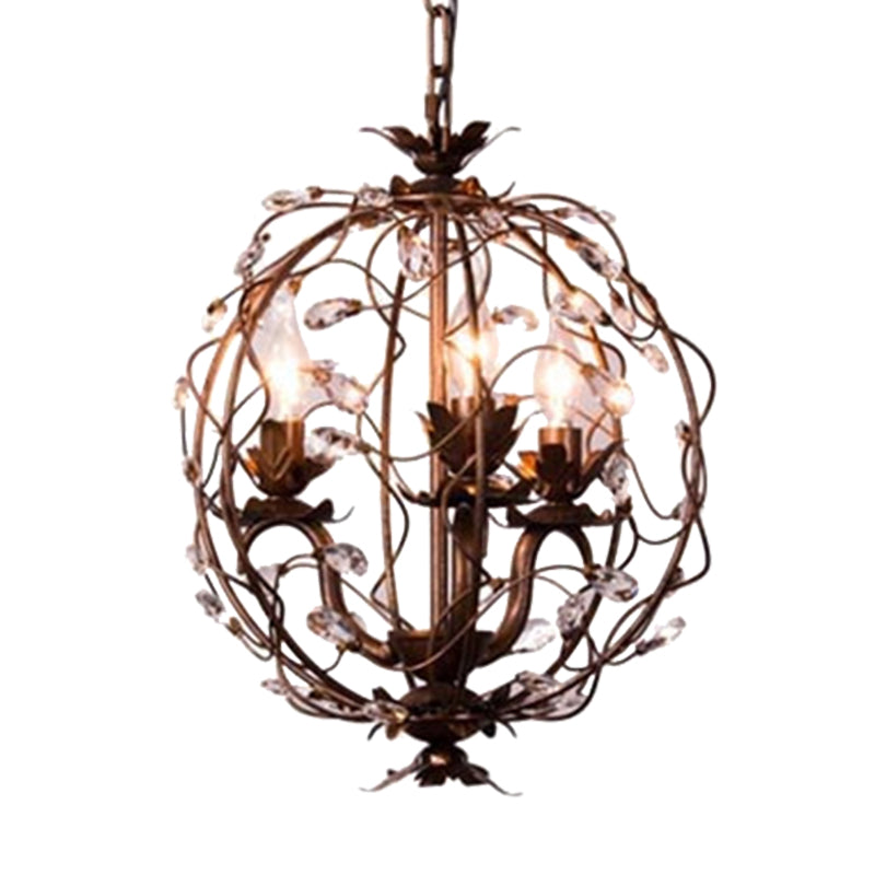 Vintage Brass Teardrop Crystal Chandelier - 3-Light Suspension Pendant For Orbit Ceiling
