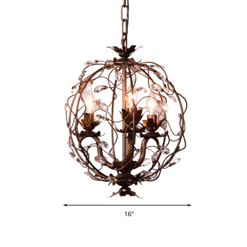 Vintage Brass Teardrop Crystal Chandelier - 3-Light Suspension Pendant For Orbit Ceiling